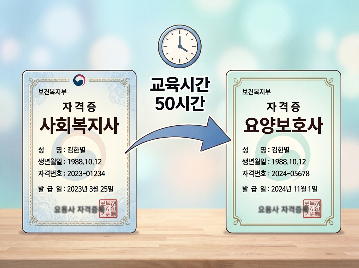 사회복지사 자격증에서 요양보호사 자격증으로, 교육시간 50시간